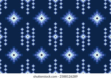 Vintage cross stitch traditional ethnic pattern.floral pixel art embroidery. Elegance background abstract Aztec beautiful seamless pattern for fabric,cloth,dress,carpet,curtain,sarong,batik.