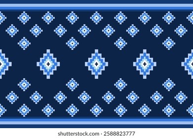 Vintage cross stitch traditional ethnic pattern.floral pixel art embroidery. Elegance background abstract Aztec beautiful seamless pattern for fabric,cloth,dress,carpet,curtain,sarong,batik.