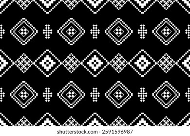 Vintage cross stitch traditional ethnic pattern.floral pixel art embroidery. Elegance background abstract Aztec beautiful seamless pattern for fabric,cloth,dress,carpet,curtain,sarong,batik