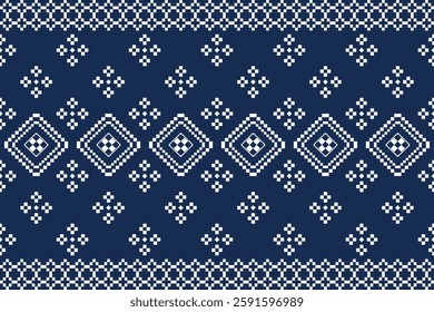 Vintage cross stitch traditional ethnic pattern.floral pixel art embroidery. Elegance background abstract Aztec beautiful seamless pattern for fabric,cloth,dress,carpet,curtain,sarong,batik