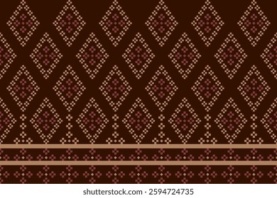 Vintage cross stitch traditional ethnic pattern.floral pixel art embroidery. Elegance background abstract Aztec beautiful seamless pattern for fabric,cloth,dress,carpet,curtain,sarong,batik