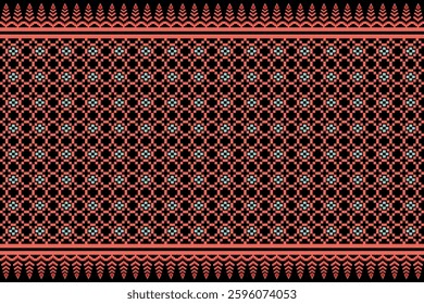 Vintage cross stitch traditional ethnic pattern.floral pixel art embroidery. Elegance background abstract Aztec beautiful seamless pattern for fabric,cloth,dress,carpet,curtain,sarong,batik.