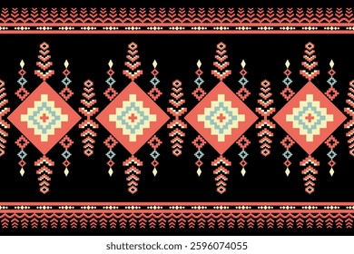 Vintage cross stitch traditional ethnic pattern.floral pixel art embroidery. Elegance background abstract Aztec beautiful seamless pattern for fabric,cloth,dress,carpet,curtain,sarong,batik.