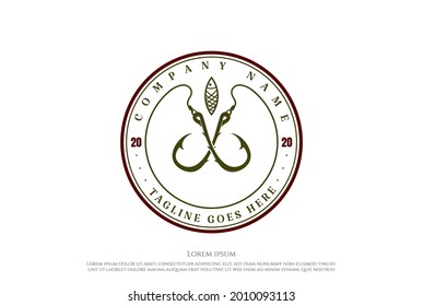 Vintage Crossed Hook and Lure for Fishing Sport Club Logo Design Vector