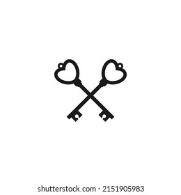 Vintage Crossed Keys With Heart Icon. Mystery, Clue And Magic Symbol. Unlock, Hint, Tint And Secret Concept. Vector Illustration Isolated On White. Home, House Retro Key