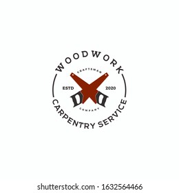 Vintage Crossed Saw, Carpentry Logo Design