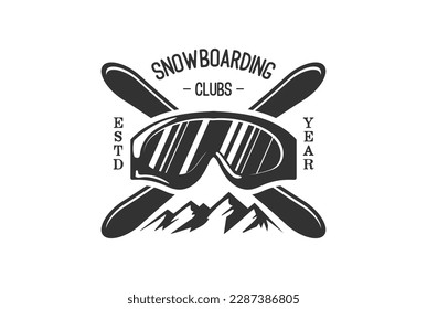 Vintage Crossed Snowboard with Ski Goggles and Iceberg for Snowboarding Logo