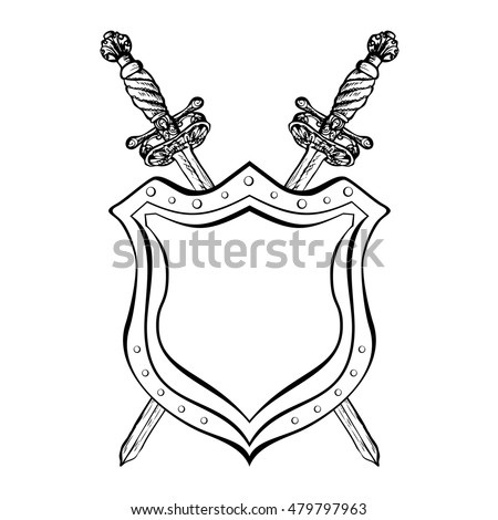 Vintage Crossed Swords Shield Ornate Hand Stock Vector (Royalty Free ...