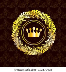 vintage crown in a gold circular frame. Vector 