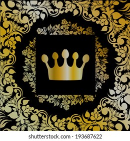 vintage crown in a gold circular frame. Vector 