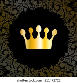 vintage crown in a gold circular frame. Vector