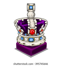 Vintage crown inlaid with precious stones. Vector illustration.