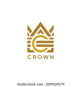 Vintage Crown Logo Royal King Queen abstract Logo design vector Template. Geometric symbol Logotype concept icon, letter C logo.