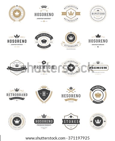 Vintage Crowns Logos Set. Vector design elements, Premium Quality Labels, Crown Vector, King Crown, Crown Icons, Crown Symbols. Crest Logos, Royal Logos, Hotel Logos, Vintage Logo, Heraldic Logos.
