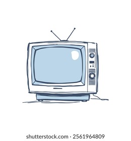 Vintage CRT Television Vector Illustration of a Classic Retro TV with Antennas and Buttons