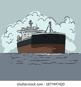 Vintage Cruise Ship vector Illustration stock illustration, War ship, Container Ship