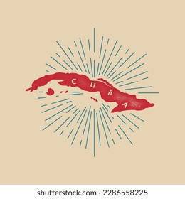 Vintage Cuba map with grunge texture and emblem. Cuba vintage print for t-shirt. Trendy Hipster design. Vector illustration