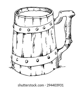 Vintage cup for beer. Vector sketch illustration.