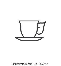 Vintage cup of tea line icon. linear style sign for mobile concept and web design. Coffee cup with saucer outline vector icon. Cafe symbol, logo illustration. Vector graphics