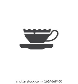 Vintage cup of tea vector icon. filled flat sign for mobile concept and web design. Coffee cup with saucer glyph icon. Cafe symbol, logo illustration. Vector graphics