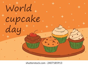 Diseño de postales de vintage cupakes day con diferentes muffins