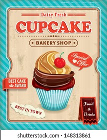 Vintage cupcake poster design