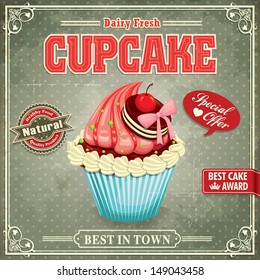 Vintage cupcake poster design