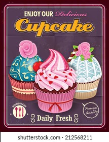 Vintage cupcake poster design