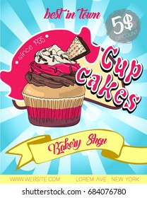 Vintage cupcake poster design.
