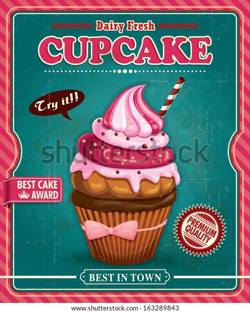 Vintage Cupcake Poster Design Stock Vector (Royalty Free) 163289843 ...