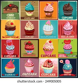 Vintage Cupcake poster design set 