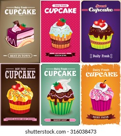 Vintage cupcake poster design set