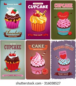 Vintage cupcake poster design set