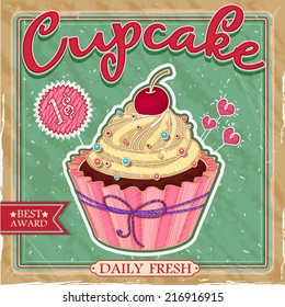 Vintage cupcake poster design (vector)