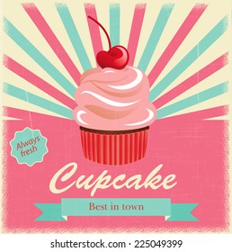 Vintage cupcake poster design, vector illustration