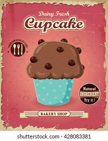 Vintage Cupcake poster design with vector cupcake. 