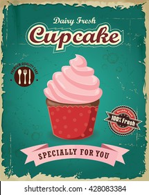 Vintage Cupcake poster design with vector cupcake. 