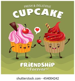 Vintage Cupcake poster design with vector cupcake character.
