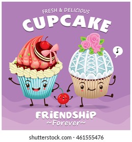 Vintage Cupcake Poster Design mit Vektorcupcake Charakter.