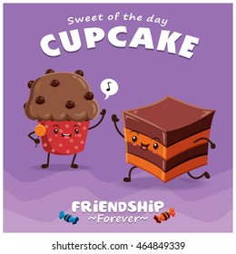 Vintage Cupcake cartaz design com vetor cupcake personagem.
