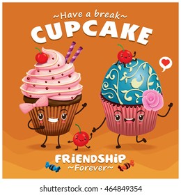 Vintage Cupcake poster design with vector cupcake character.