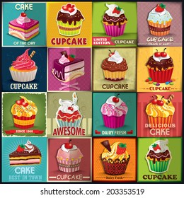 Vintage Cupcake poster set design