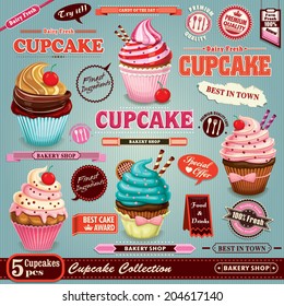 Vintage Cupcake poster set design 