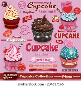 Vintage Cupcake poster set design 