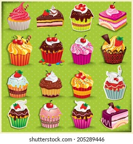 Vintage Cupcake poster set design 