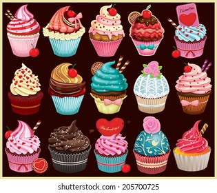 Vintage Cupcake poster set design