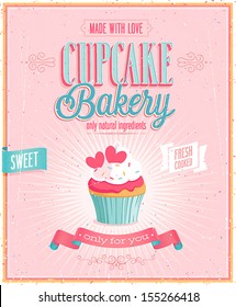 Vintage Cupcake Poster. Vector illustration.