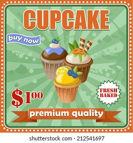 Vintage cupcake poster. vector illustration
