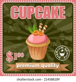 Vintage cupcake poster. vector illustration