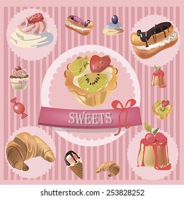 Vintage cupcake set - Stock Illustration